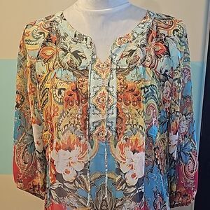 Bohemian style pullover sheer top size small
